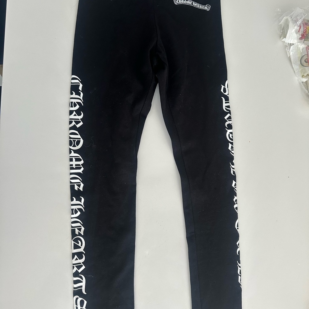 Chrome Hearts Kids Black Leggings with White Script